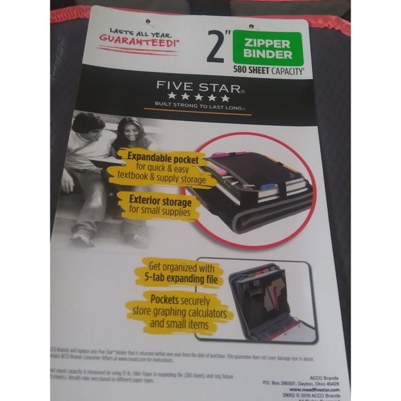 Mead Five Star Zipper Binder Black Pink Edge 2 Inch File Pocket Binder - Picture 2 of 11